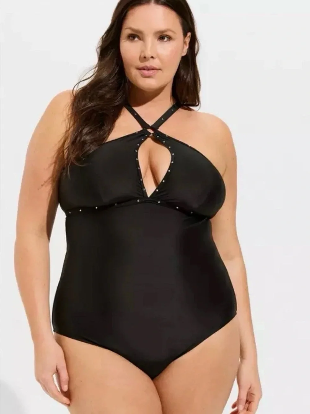 torrid Black One-Piece Swimsuit with rhinestone Stud Details